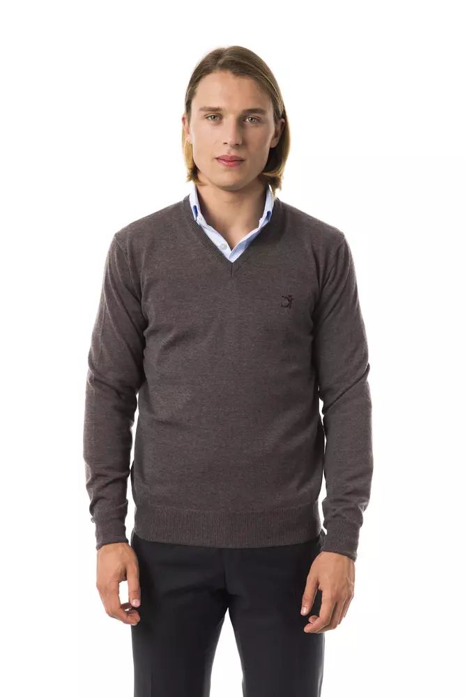 Uominitaliani Exquisite V-Neck Embroidered Merino Sweater