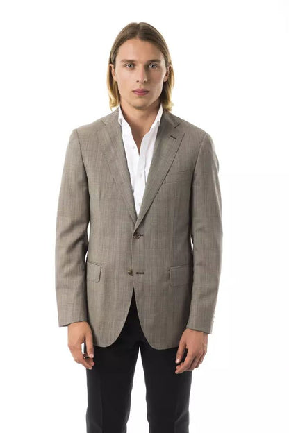 Uominitaliani Elegant Gray Wool Two-Button Blazer