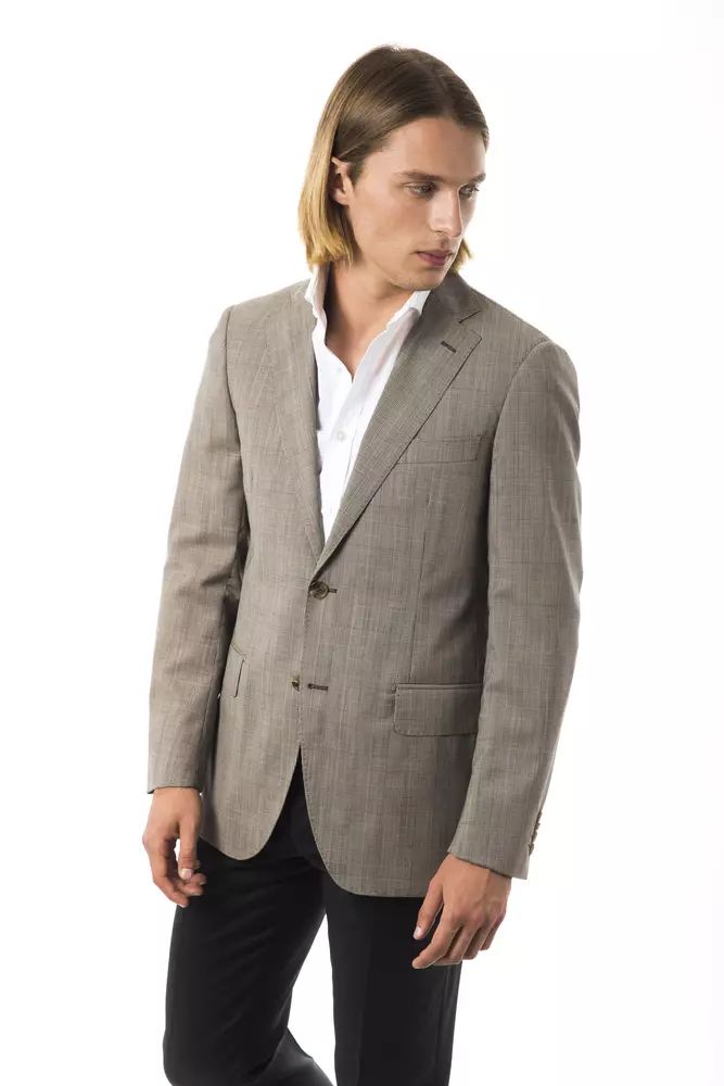 Uominitaliani Elegant Gray Wool Two-Button Blazer