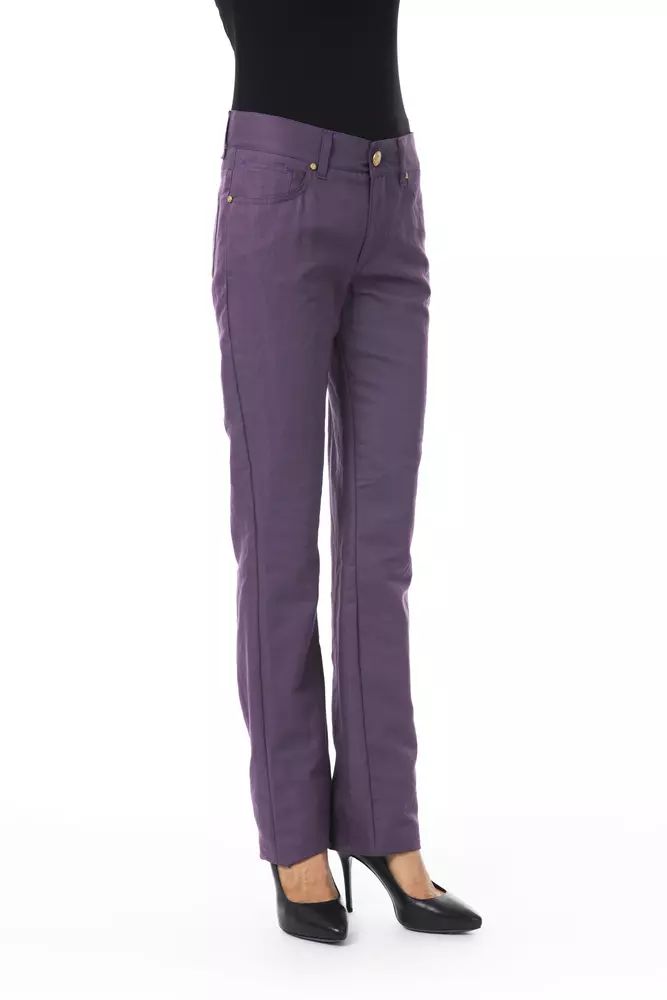 BYBLOS Chic Purple Cotton-Blend Trousers