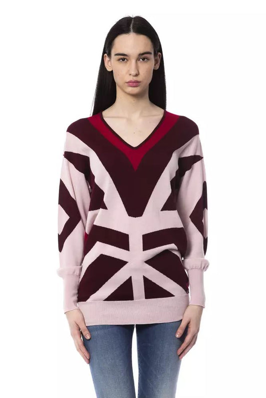 BYBLOS Burgundy Oversized Wool V-Neck Sweater