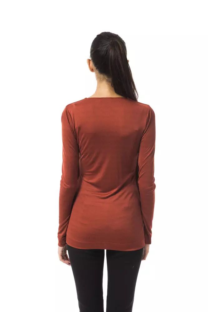 BYBLOS Elegant Copper V-Neck Long Sleeve Tee