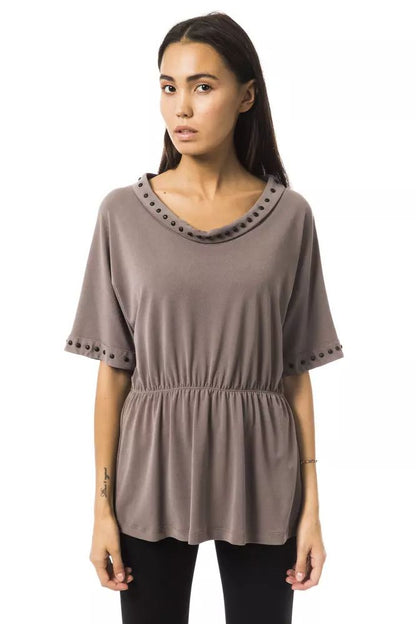 BYBLOS Elegant Gray Open Round Neck Tee