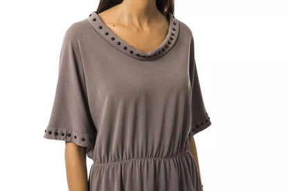 BYBLOS Elegant Gray Open Round Neck Tee