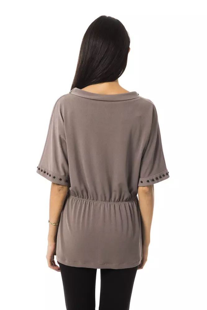 BYBLOS Elegant Gray Open Round Neck Tee