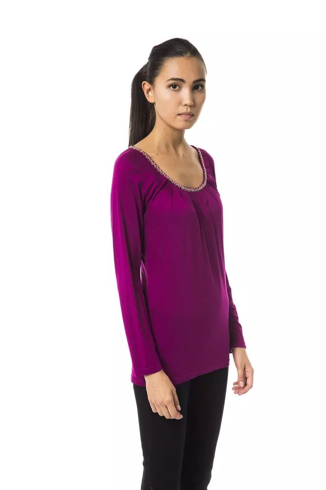 BYBLOS Chic Purple Long Sleeve Round Neck Tee