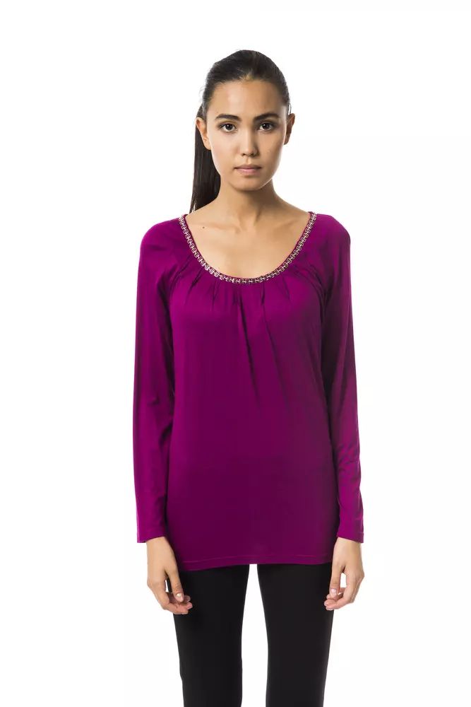 BYBLOS Chic Purple Long Sleeve Round Neck Tee