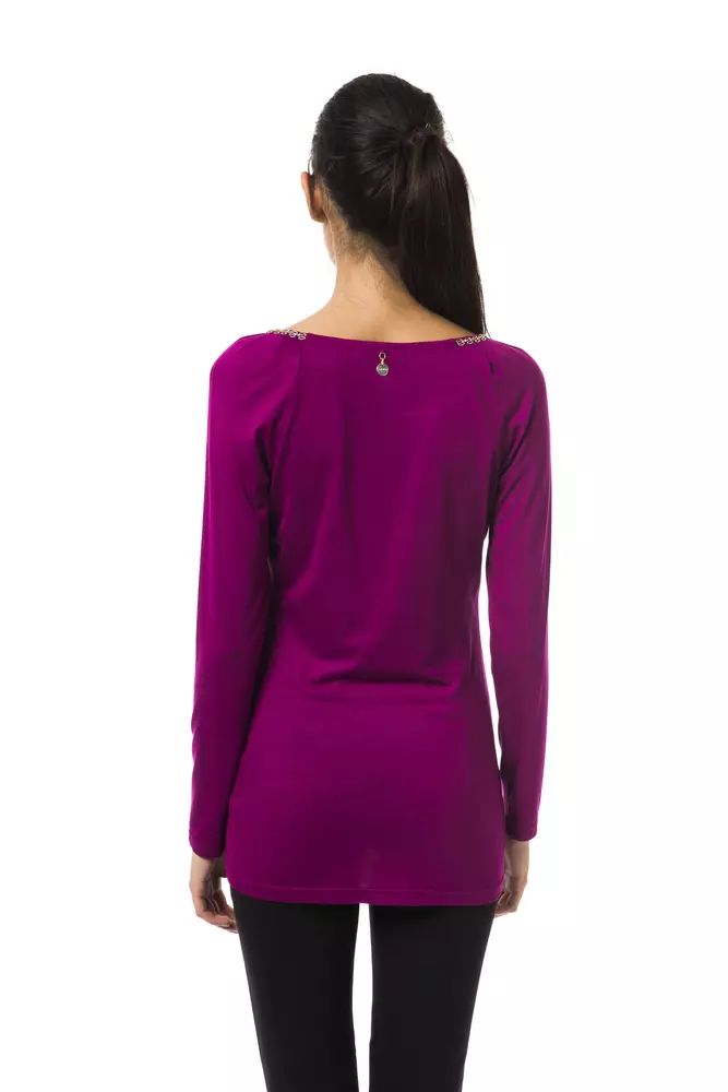 BYBLOS Chic Purple Long Sleeve Round Neck Tee