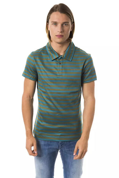 BYBLOS Green Striped Cotton Polo with Chest Embroidery