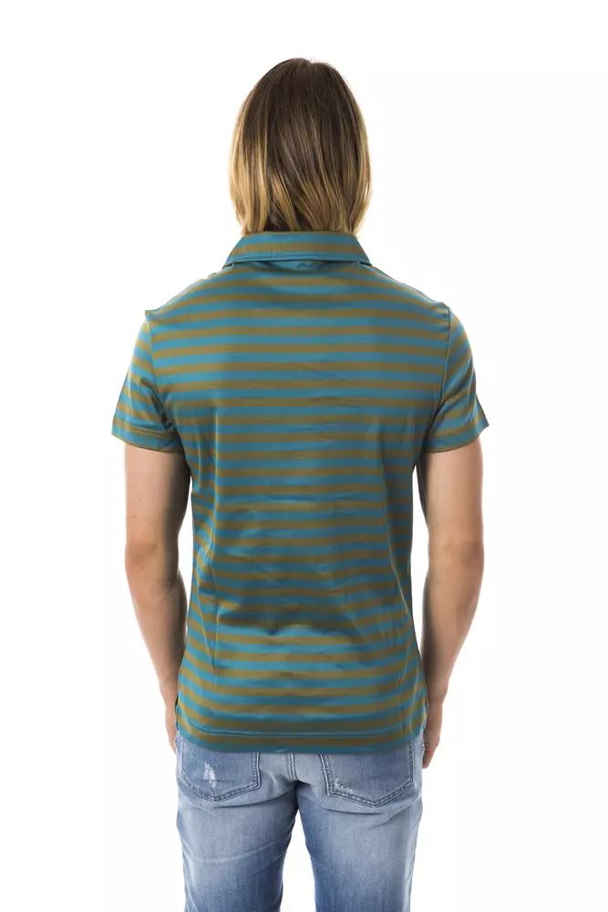 BYBLOS Green Striped Cotton Polo with Chest Embroidery