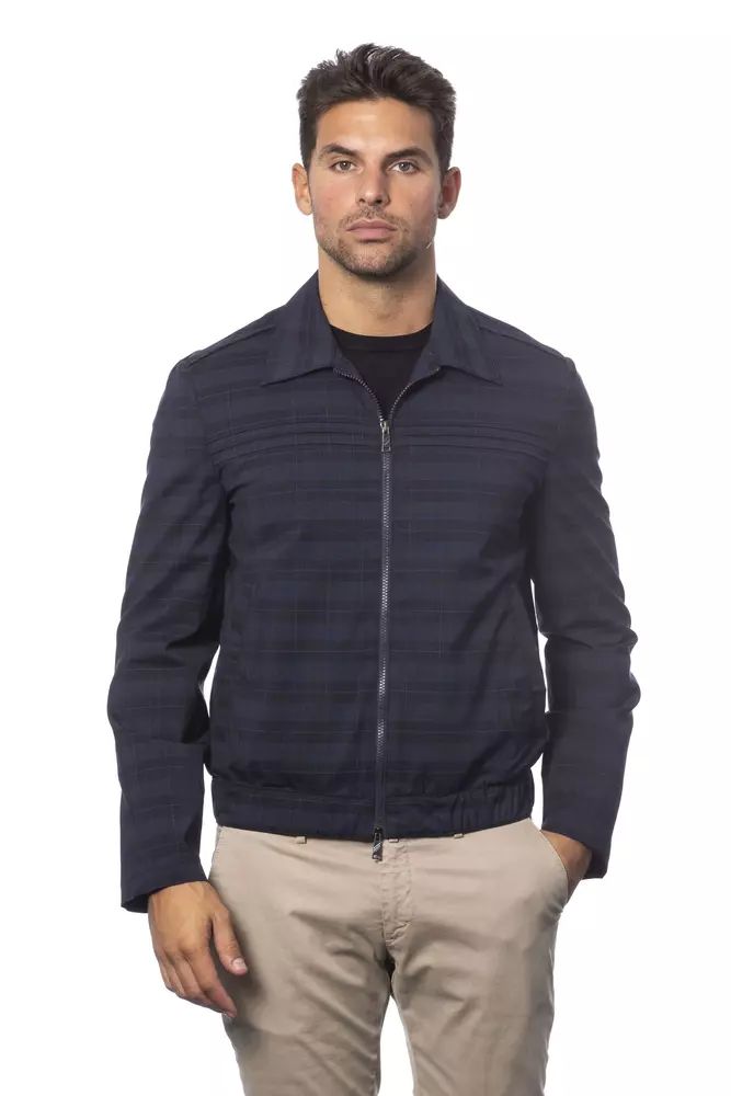 Verri Elegant Blue Wool Bomber Jacket