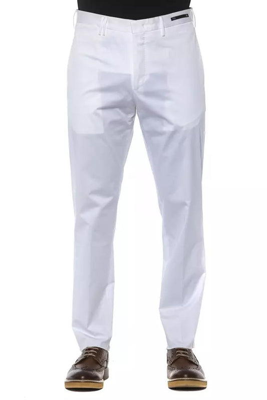 PT Torino Chic White Cotton Blend Trousers for Men