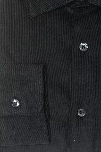 Robert Friedman Elegant Black Cotton Slim Collar Shirt