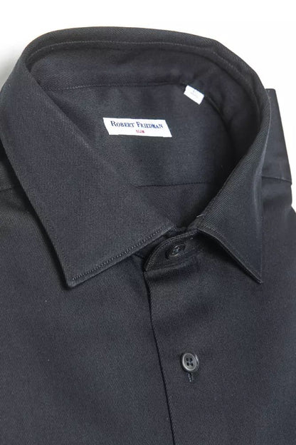 Robert Friedman Elegant Black Cotton Slim Collar Shirt