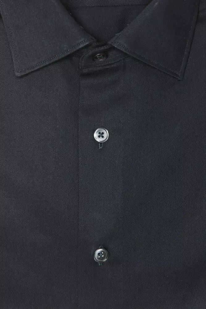 Robert Friedman Elegant Black Cotton Slim Collar Shirt