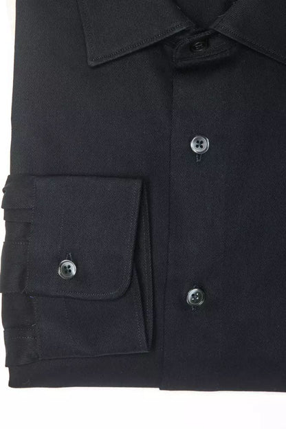 Robert Friedman Elegant Black Cotton Slim Collar Shirt