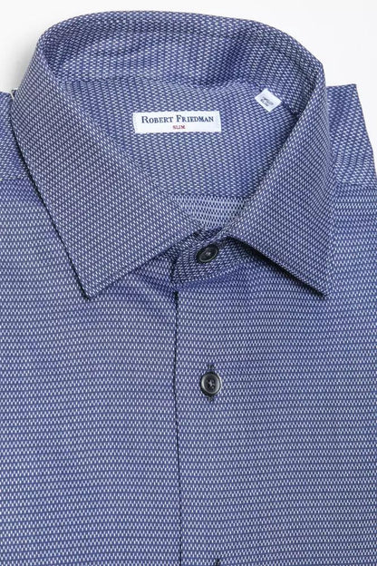 Robert Friedman Elegant Blue Cotton Slim Collar Shirt