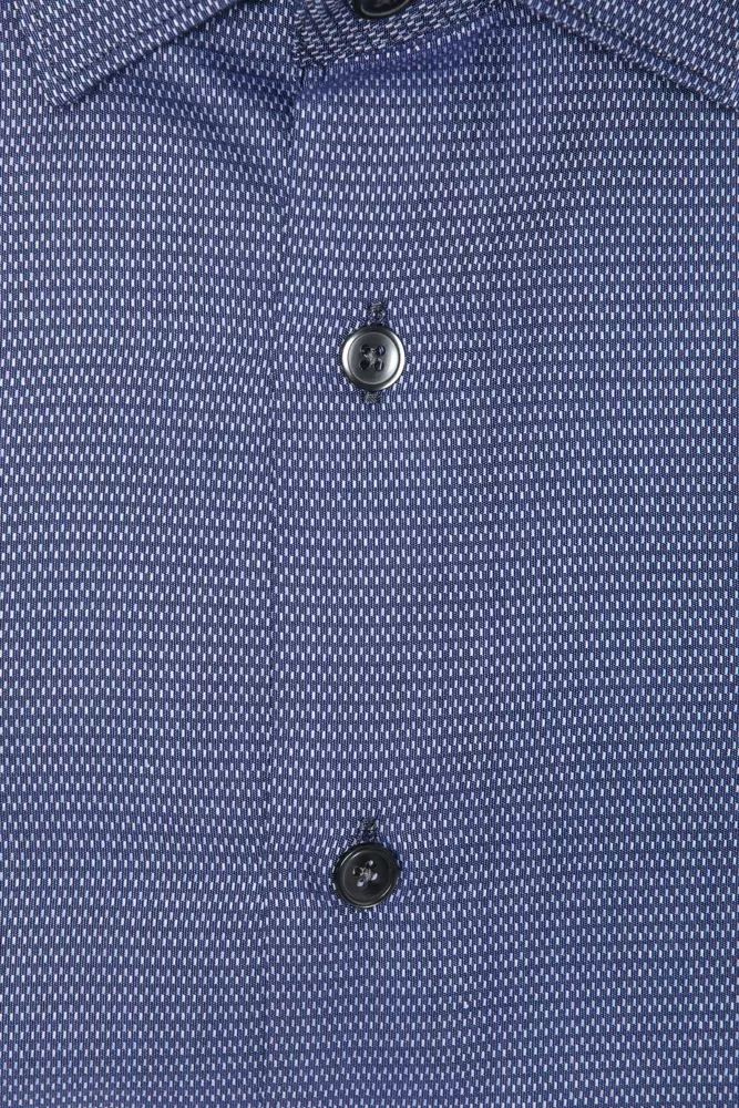 Robert Friedman Elegant Blue Cotton Slim Collar Shirt