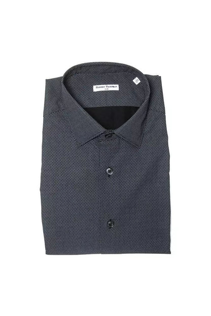 Robert Friedman Elegant Black Cotton Slim Collar Shirt