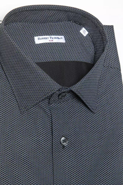 Robert Friedman Elegant Black Cotton Slim Collar Shirt