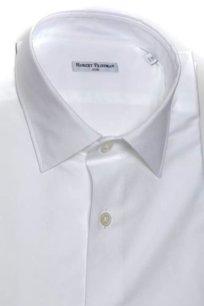 Robert Friedman Elegant White Cotton Slim Shirt for Men