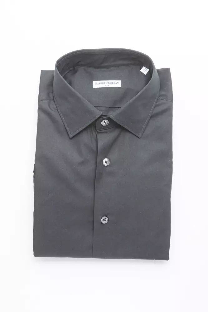 Robert Friedman Elegant Medium Slim Collar Black Shirt