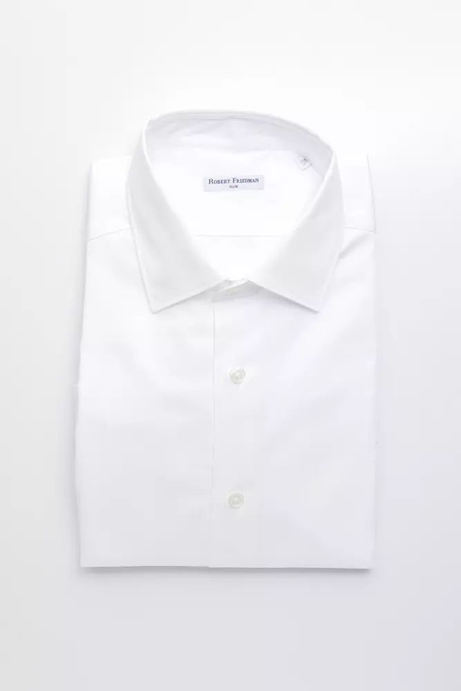 Robert Friedman Elegant White Cotton Slim Collar Shirt