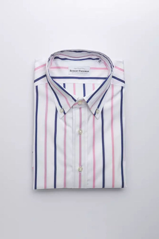 Robert Friedman Elegant White Cotton Button-Down Shirt