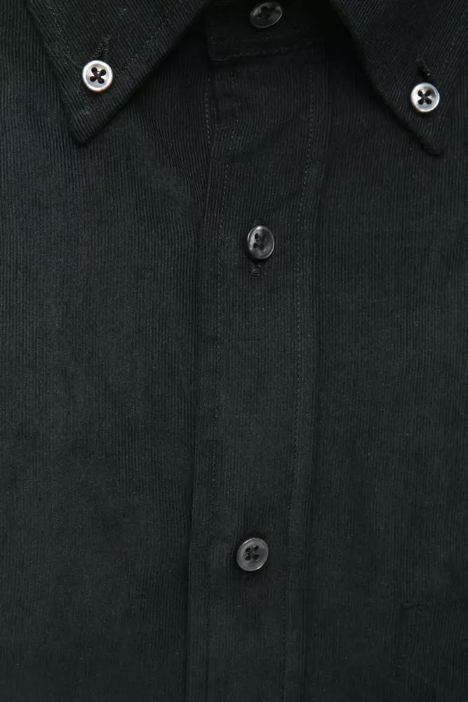 Robert Friedman Elegant Black Button-Down Cotton Shirt