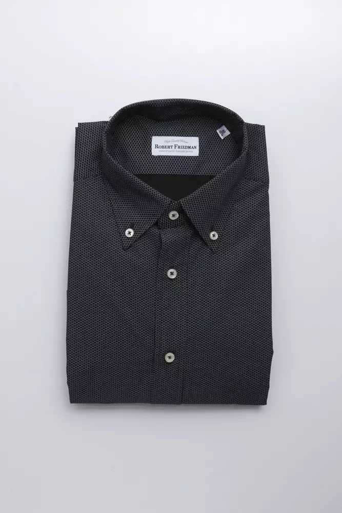 Robert Friedman Elegant Black Cotton Button-Down Shirt