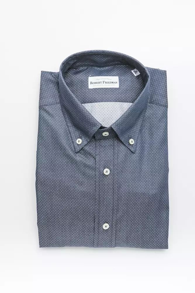 Robert Friedman Elegant Blue Cotton Regular Fit Shirt