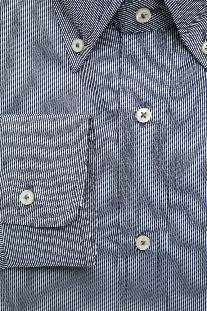 Robert Friedman Elegant Blue Cotton Button-Down Shirt