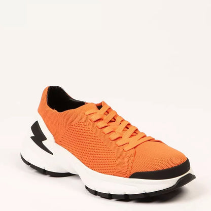 Neil Barrett Vivid Orange Bolt Sneakers with Textile Fabric