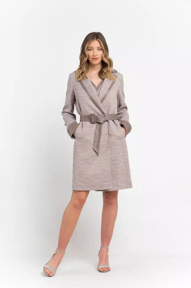 Trussardi Chic Beige Cotton Kimono Coat with Contrasting Accents