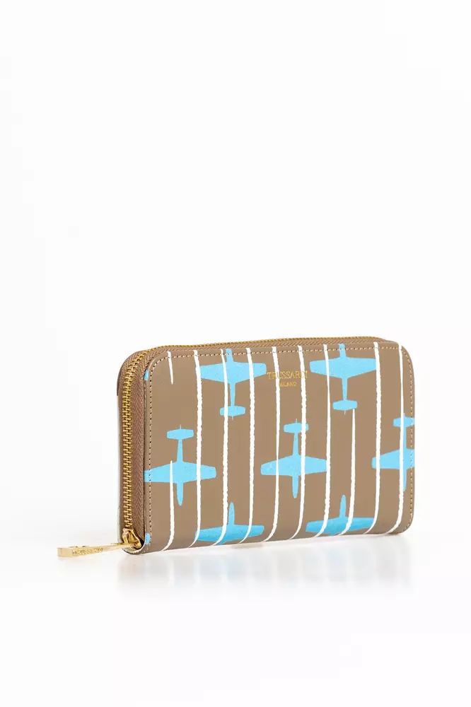 Trussardi Elegant Striped Zip Leather Wallet