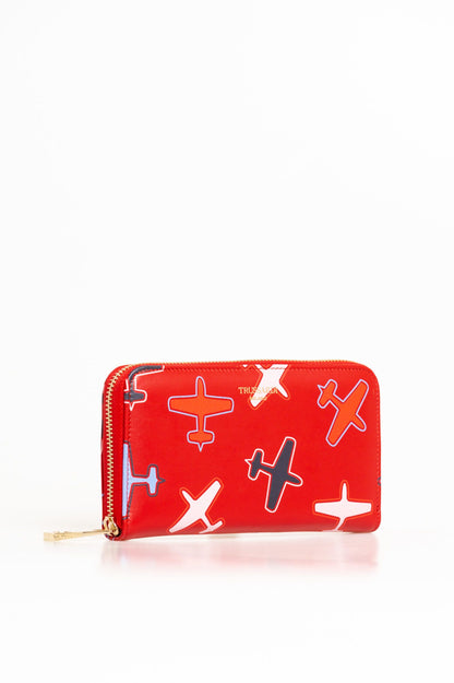 Trussardi Chic Airplane Print Red Leather Wallet