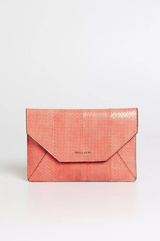 Trussardi Elegant Perforated Leather Envelope Clutch