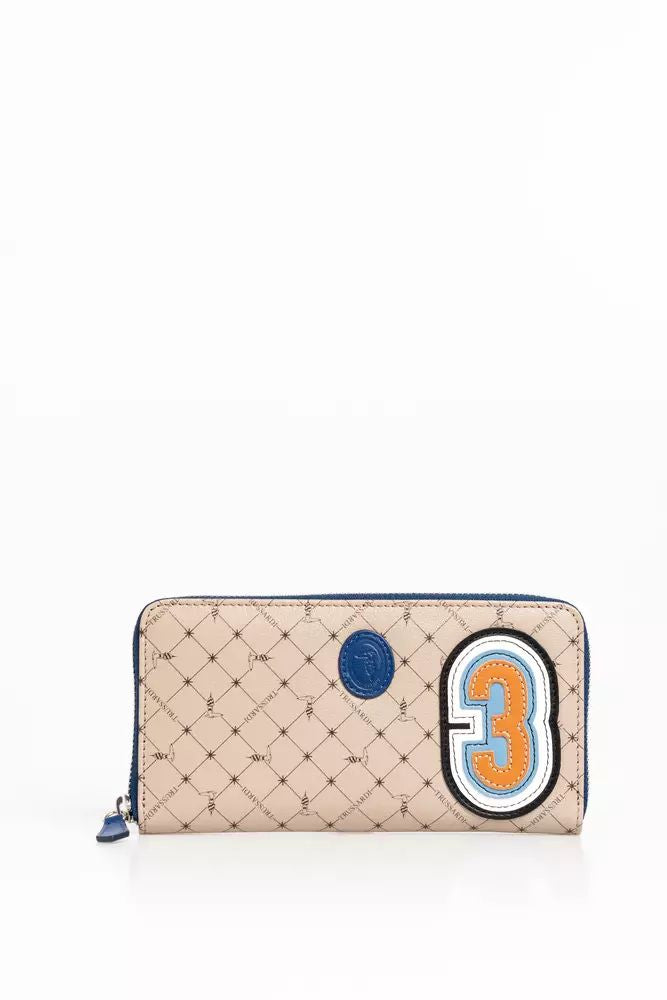 Trussardi Elegant Crepe Leather Zip Wallet in Beige