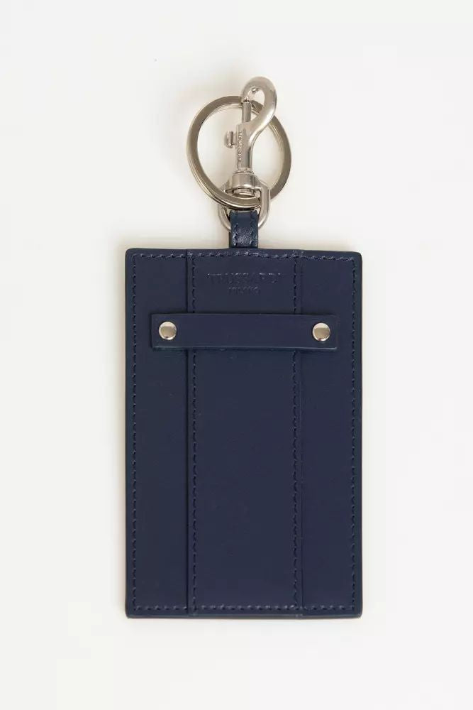 Trussardi Elegant Blue Leather Badge Holder with Key Ring