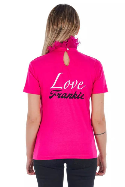 Frankie Morello Chic Pink Lace-Back High Neck Tee