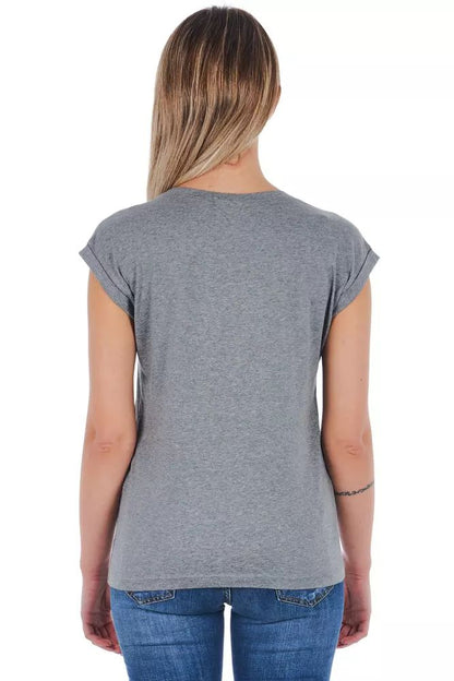 Frankie Morello Chic Gray Printed Cotton Tee