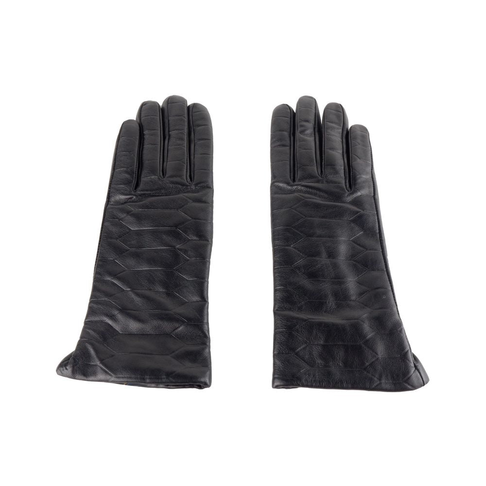 Cavalli Class Elegant Black Lambskin Leather Gloves