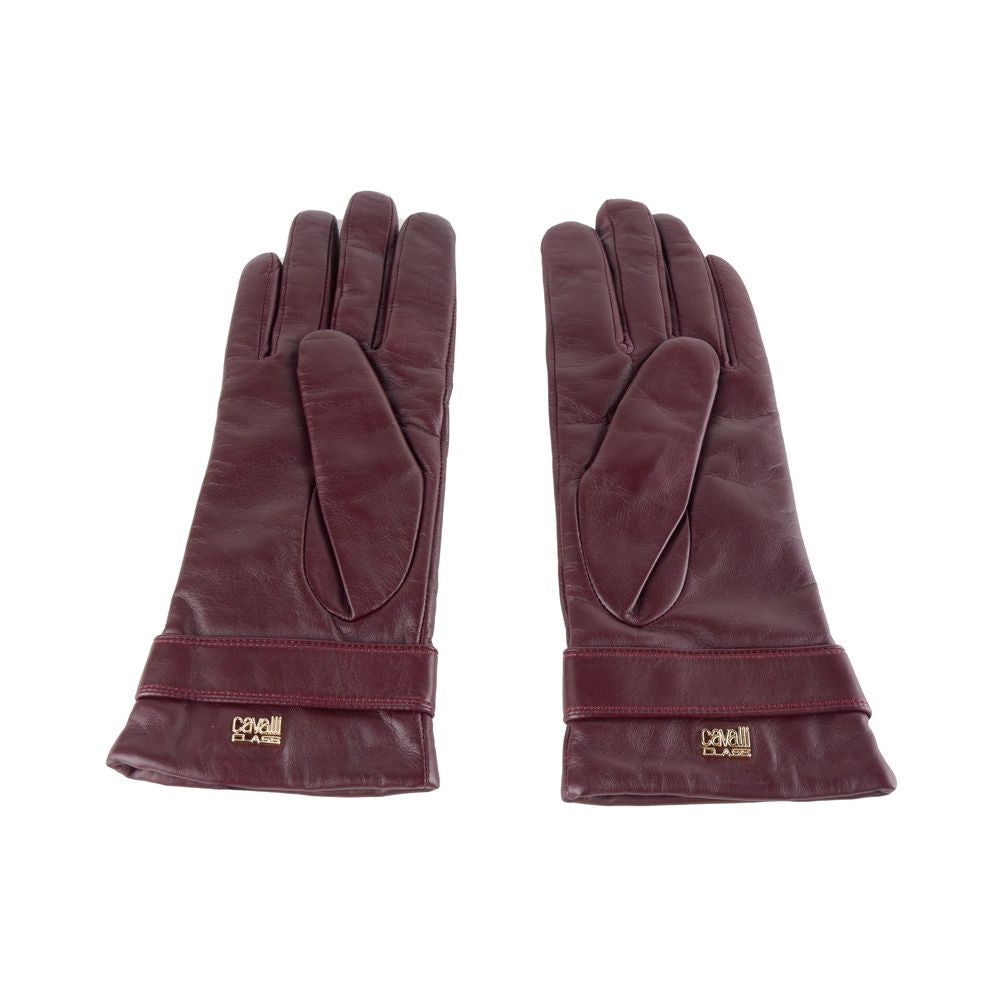 Cavalli Class Elegant Lambskin Leather Gloves in Red