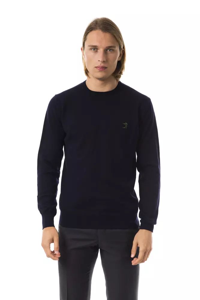 Uominitaliani Elegant Embroidered Crew Neck Wool Sweater