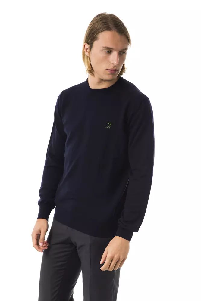 Uominitaliani Elegant Embroidered Crew Neck Wool Sweater