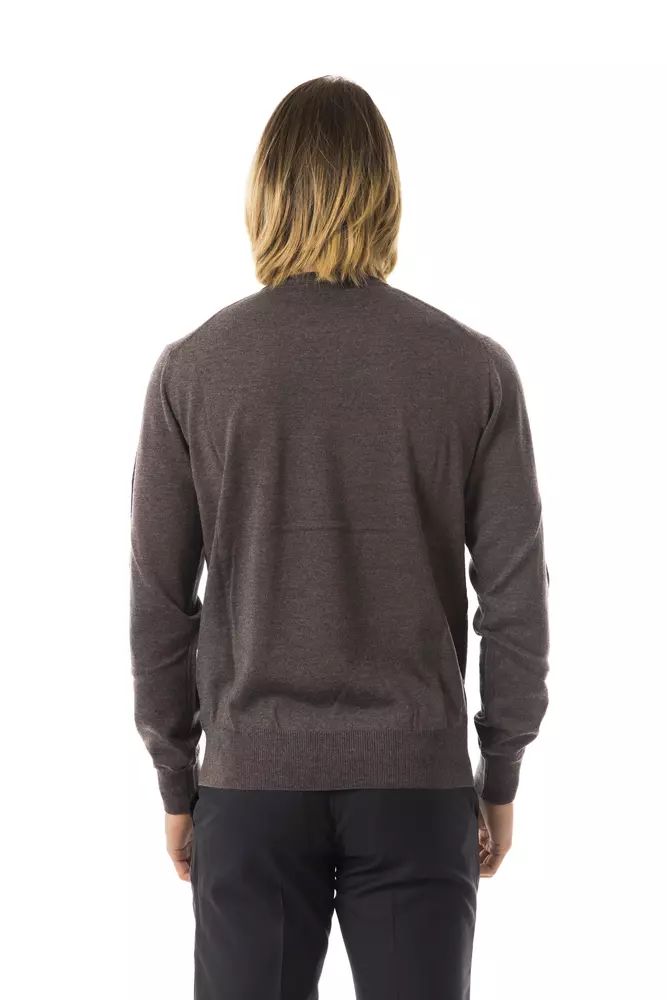 Uominitaliani Elegant Gray Merino Wool Crew Neck Sweater