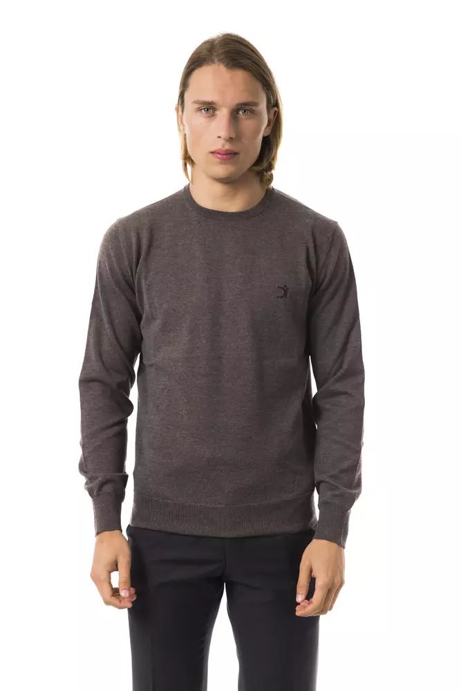 Uominitaliani Elegant Gray Merino Wool Crew Neck Sweater