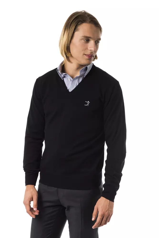 Uominitaliani Embroidered V-Neck Merino Wool Sweater