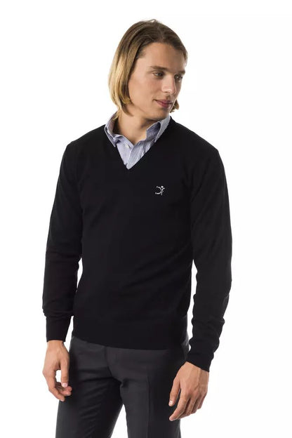 Uominitaliani Embroidered V-Neck Merino Wool Sweater