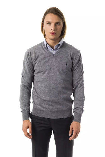 Uominitaliani Embroidered V-Neck Extrafine Merino Wool Sweater